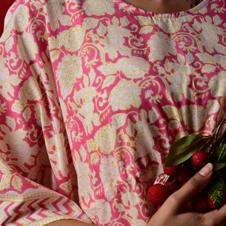 Coral Hand Block Print Kaftan