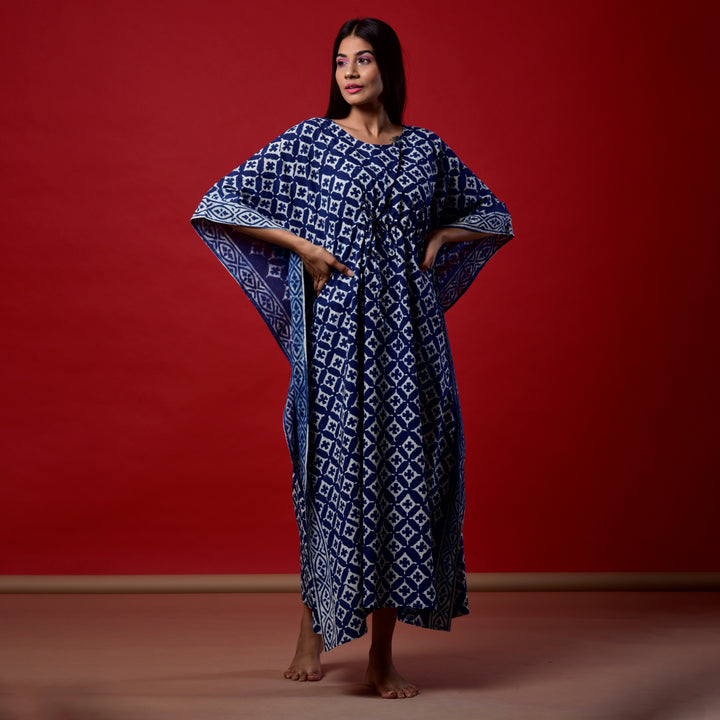 Indigo Star Hand Block Print Kaftan
