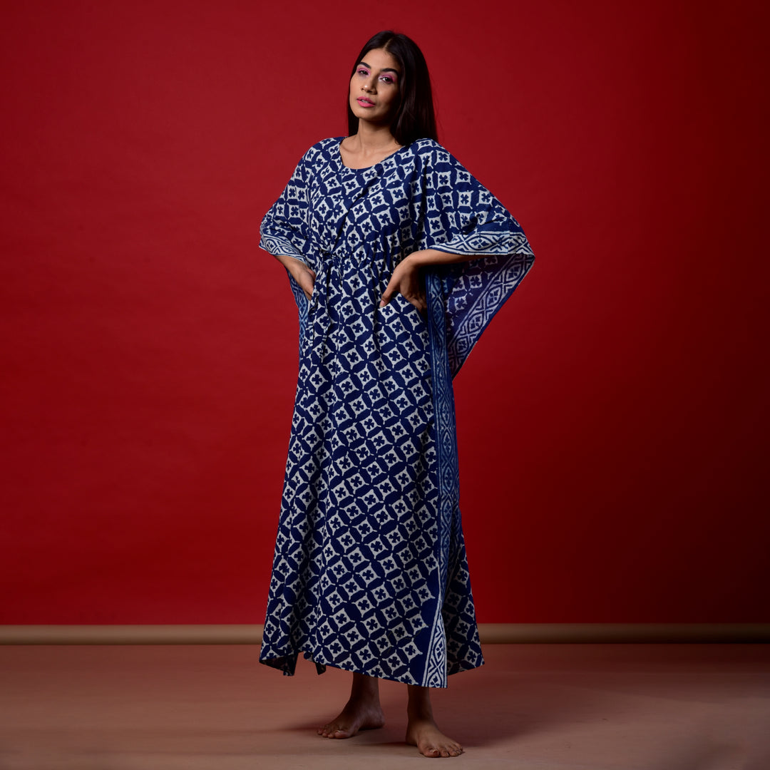 Indigo Star Hand Block Print Kaftan