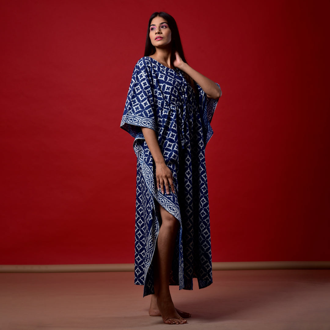 Indigo Star Hand Block Print Kaftan