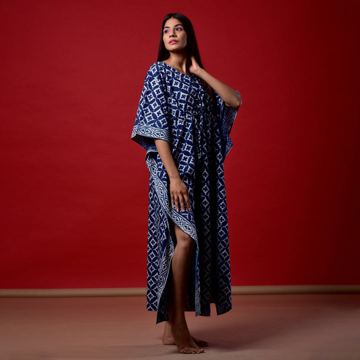 Indigo Star Hand Block Print Kaftan