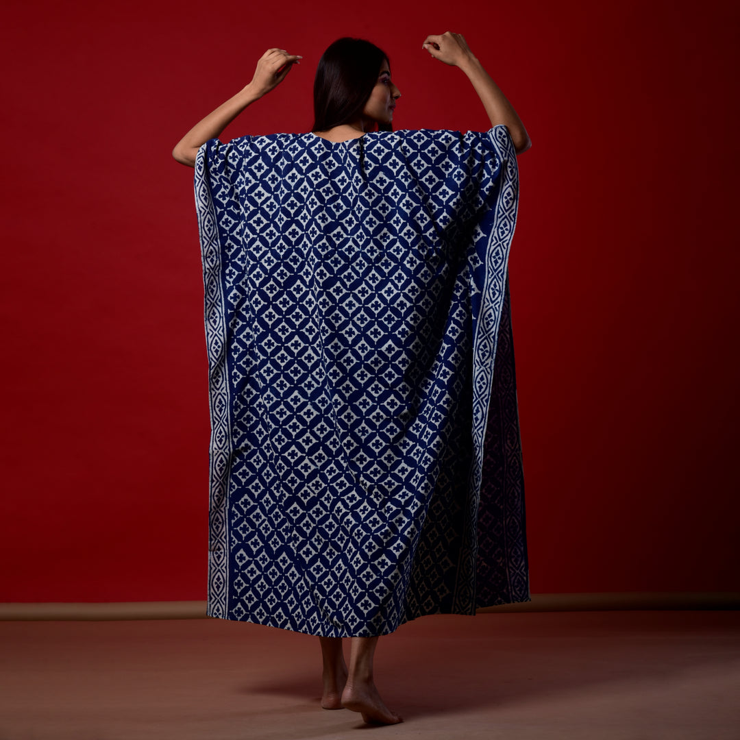 Indigo Star Hand Block Print Kaftan
