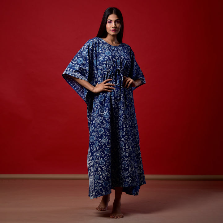 Indigo Flower Hand Block Print Kaftan