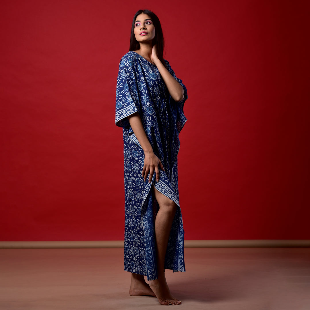 Indigo Flower Hand Block Print Kaftan
