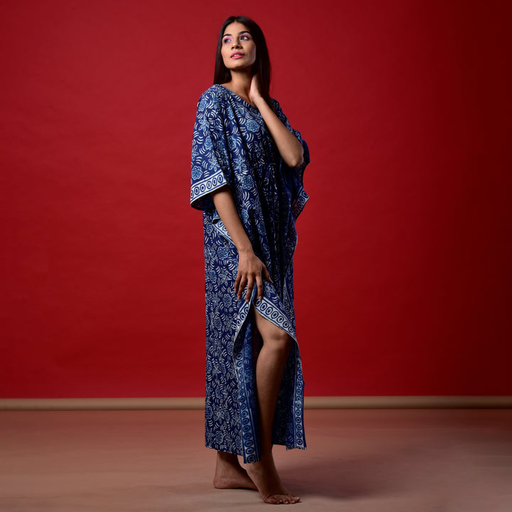 Indigo Flower Hand Block Print Kaftan