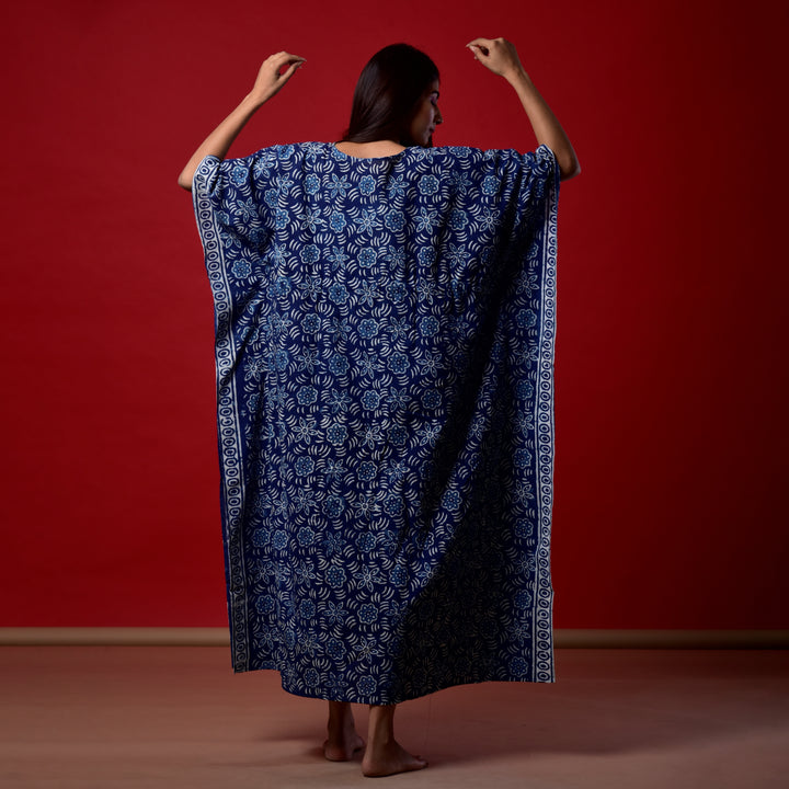 Indigo Flower Hand Block Print Kaftan
