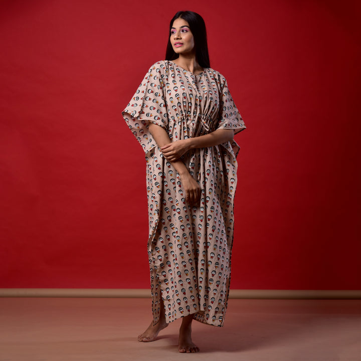 Brown Emoji Print Long Kaftan