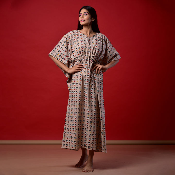 Brown Emoji Print Long Kaftan