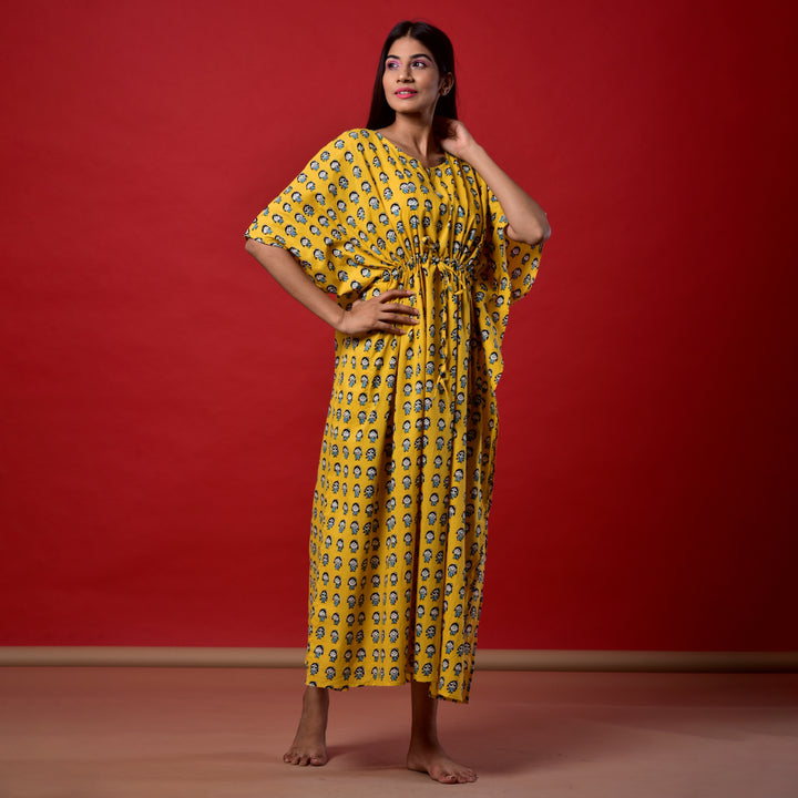 Yellow Emoji Print Long Kaftan