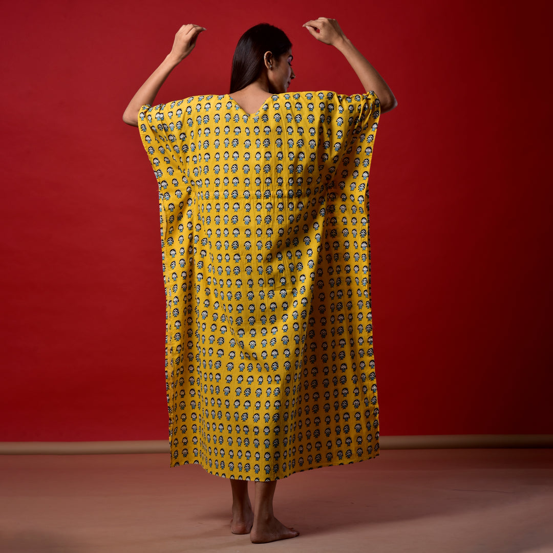 Yellow Emoji Print Long Kaftan