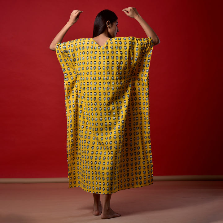 Yellow Emoji Print Long Kaftan