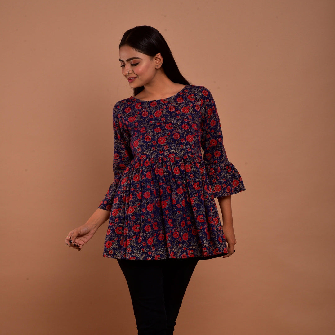 Cotton Blue Hand Block Print Top