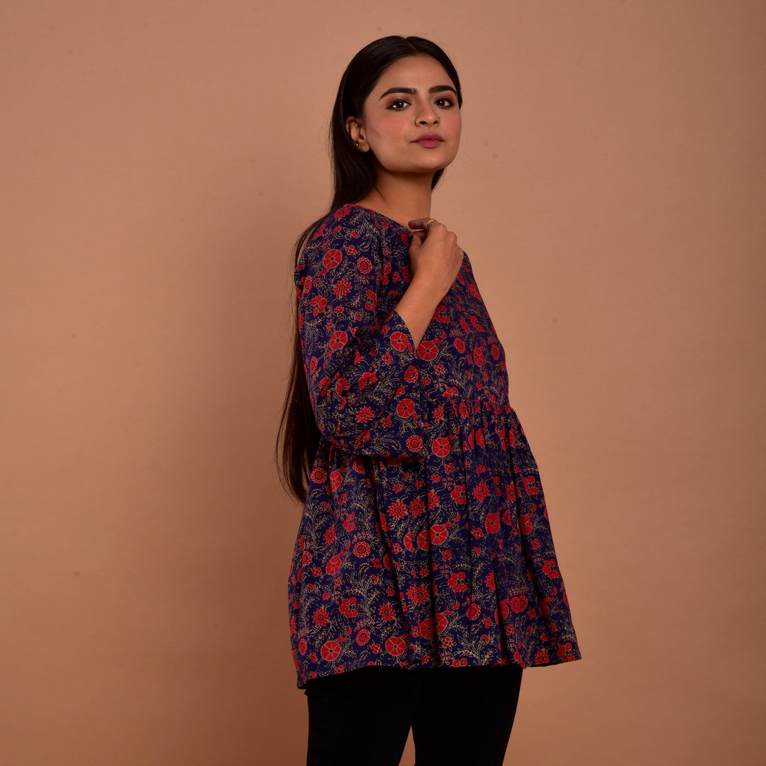 Cotton Blue Hand Block Print Top
