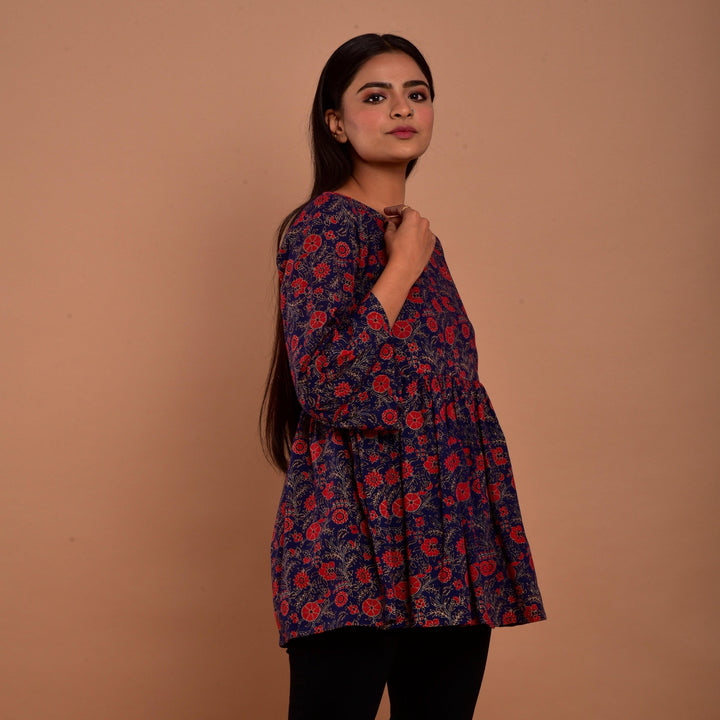 Cotton Blue Hand Block Print Top