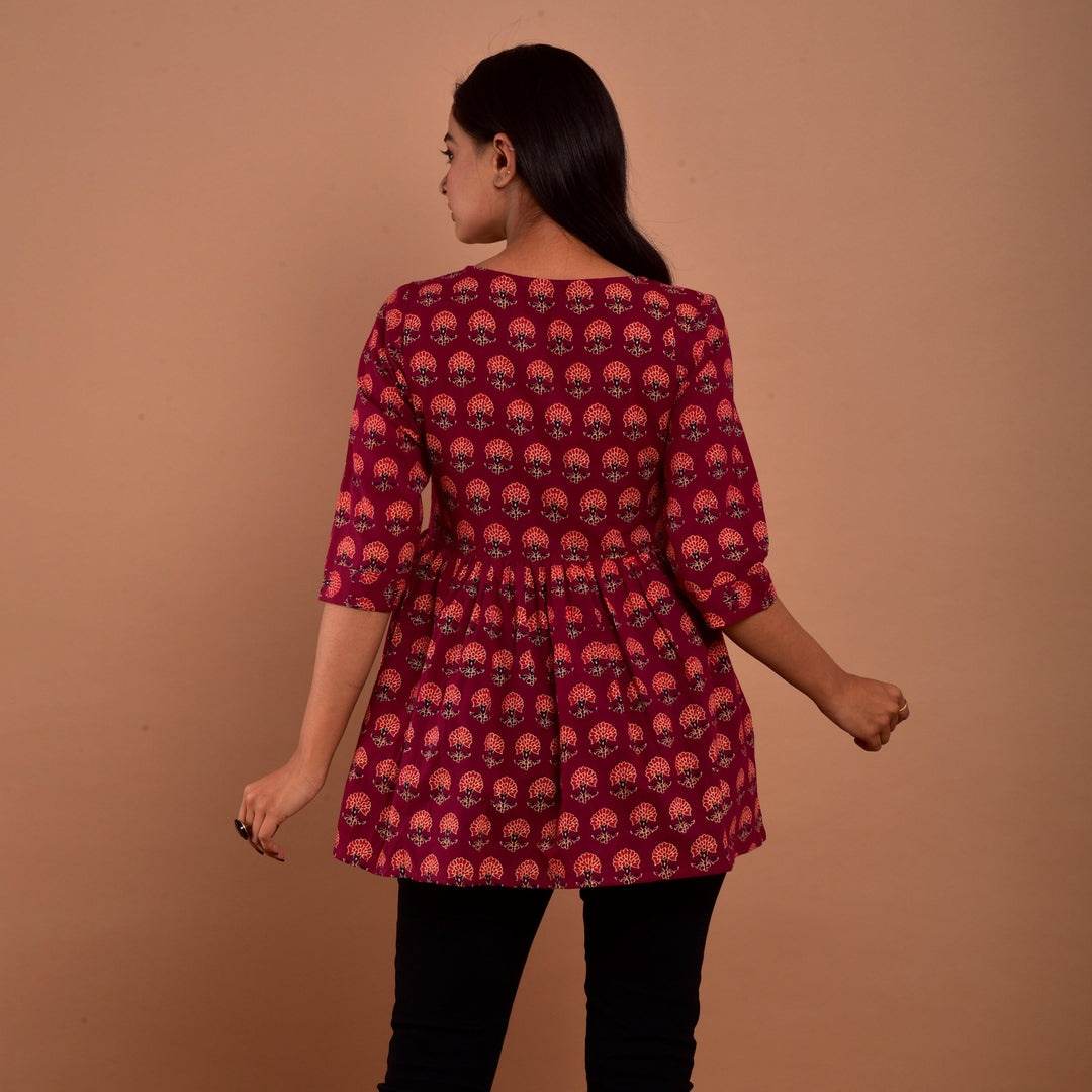 Maroon Booti Hand Block Print Top