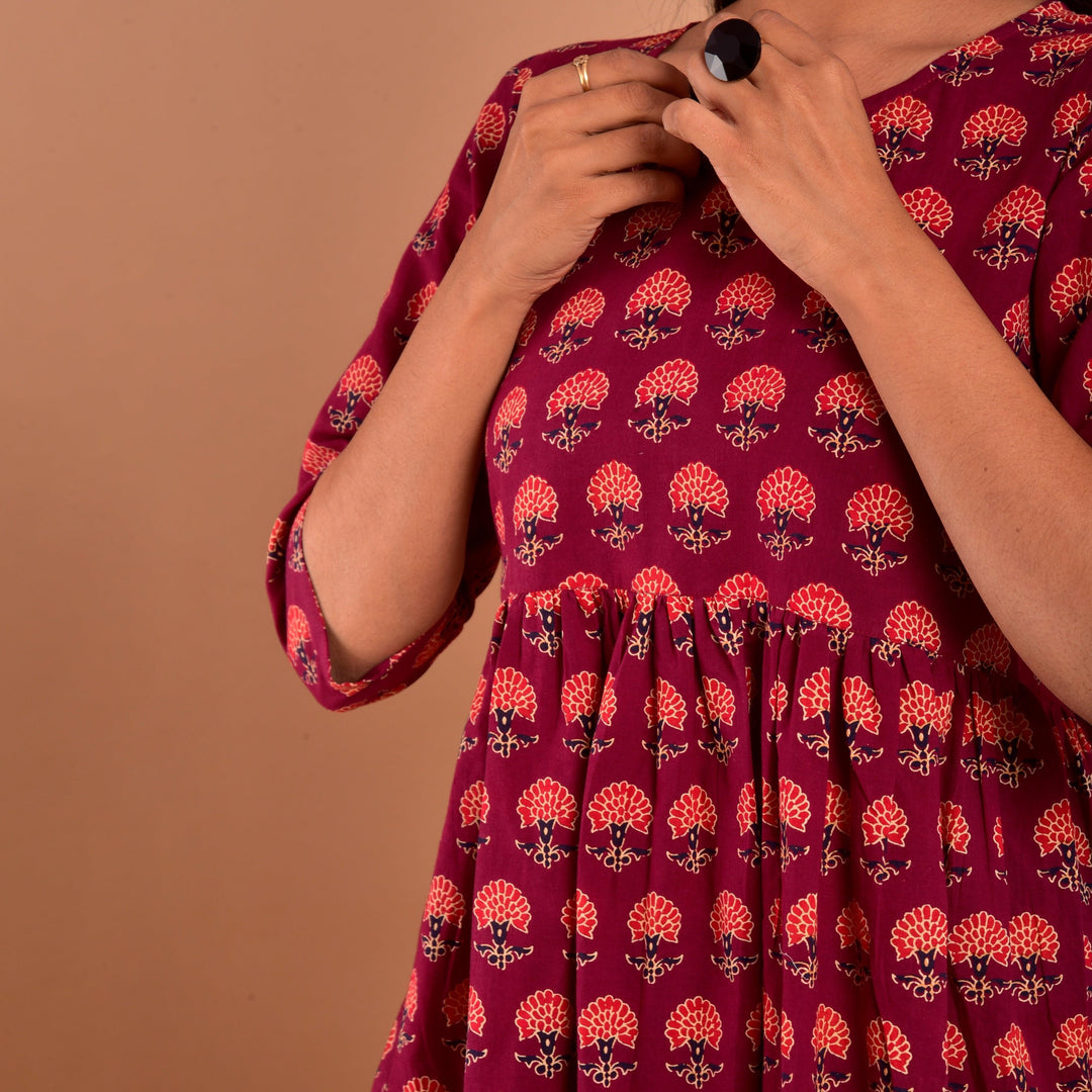 Maroon Booti Hand Block Print Top