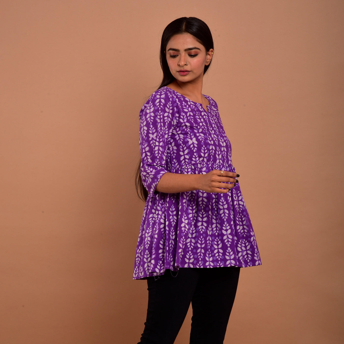Purple Hand Block Print Top