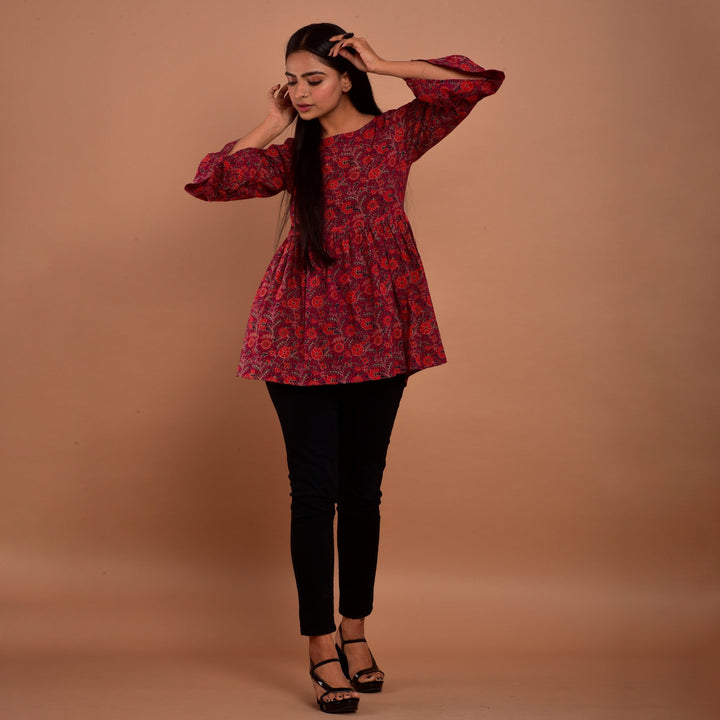 Maroon Hand Block Print Top