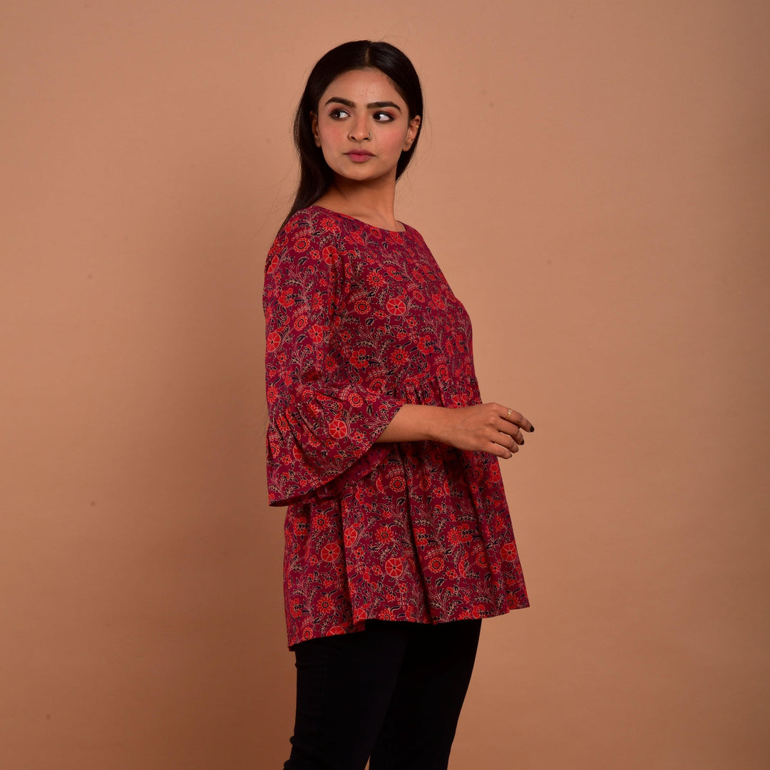 Maroon Hand Block Print Top