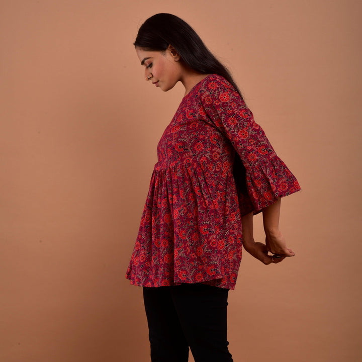 Maroon Hand Block Print Top