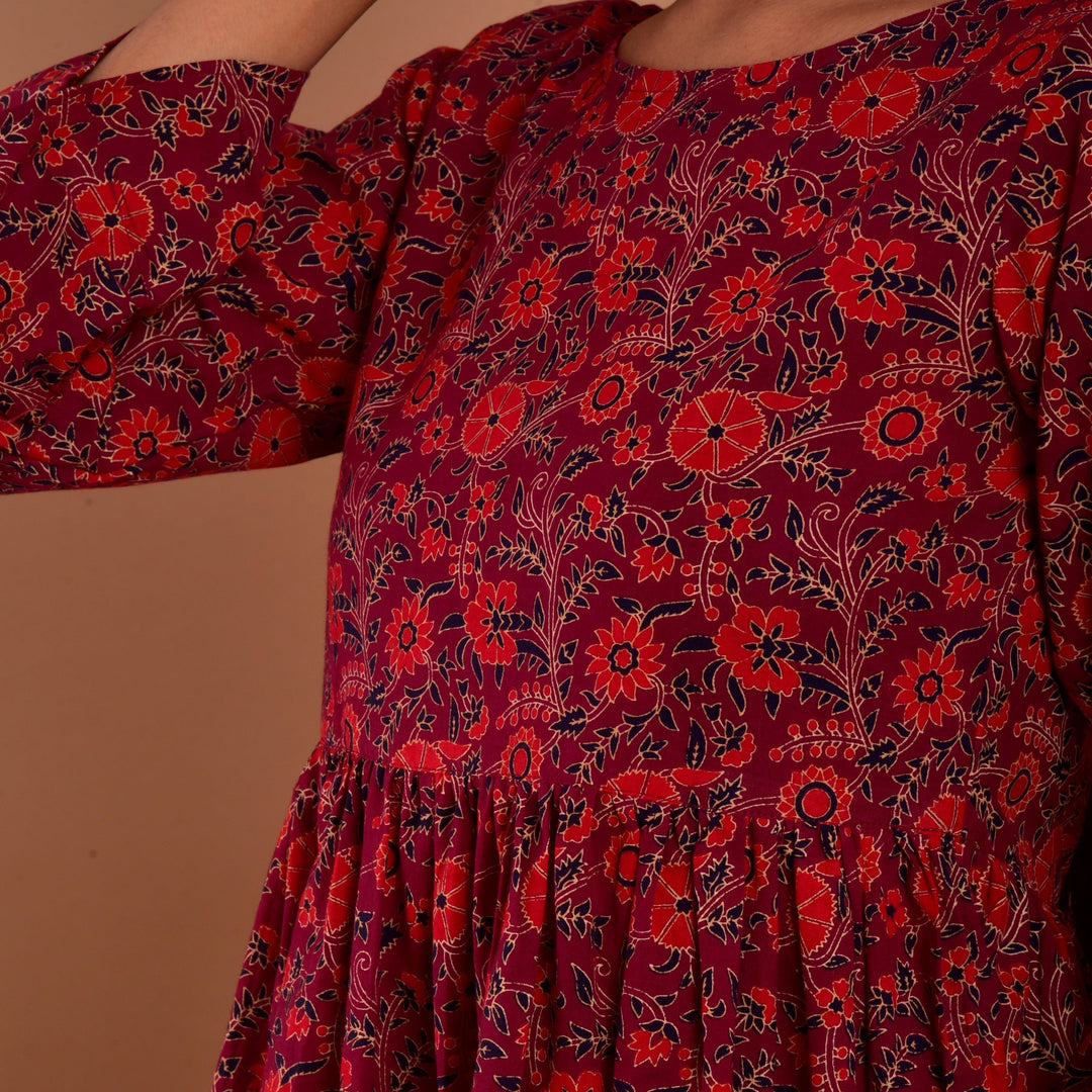Maroon Hand Block Print Top