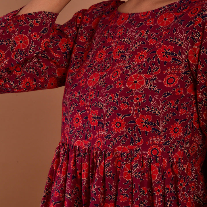 Maroon Hand Block Print Top