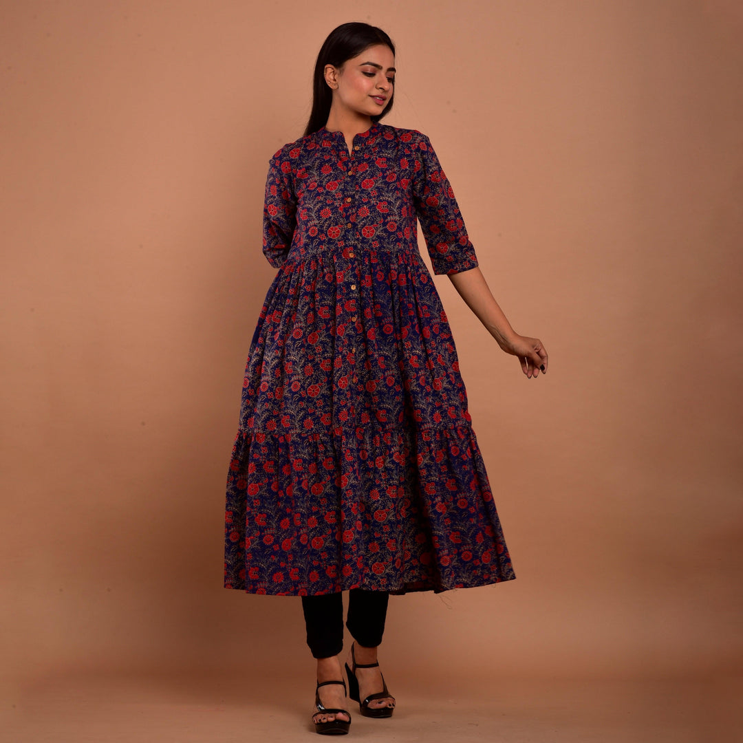 Blue Hand Block Print 4in1 Dress