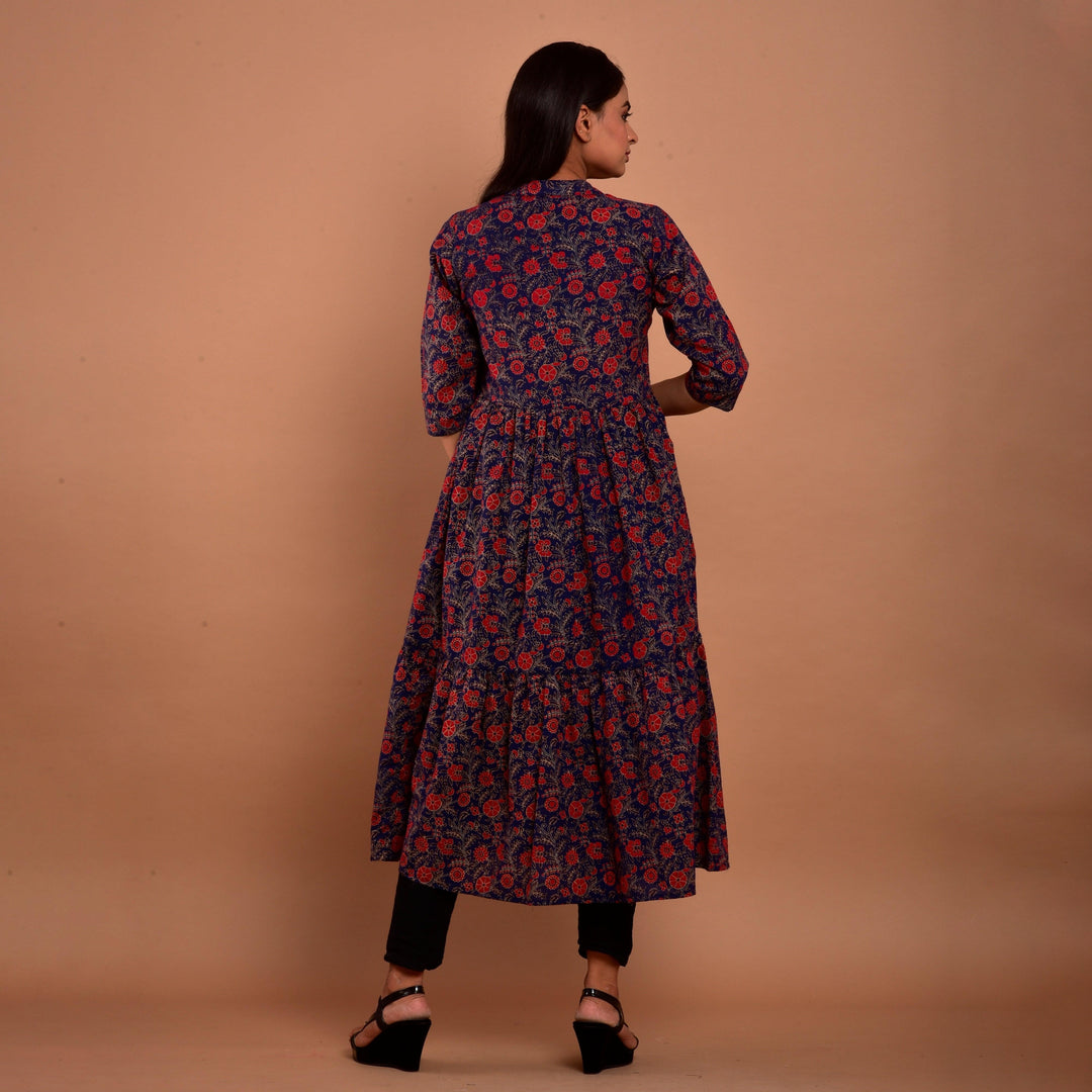 Blue Hand Block Print 4in1 Dress