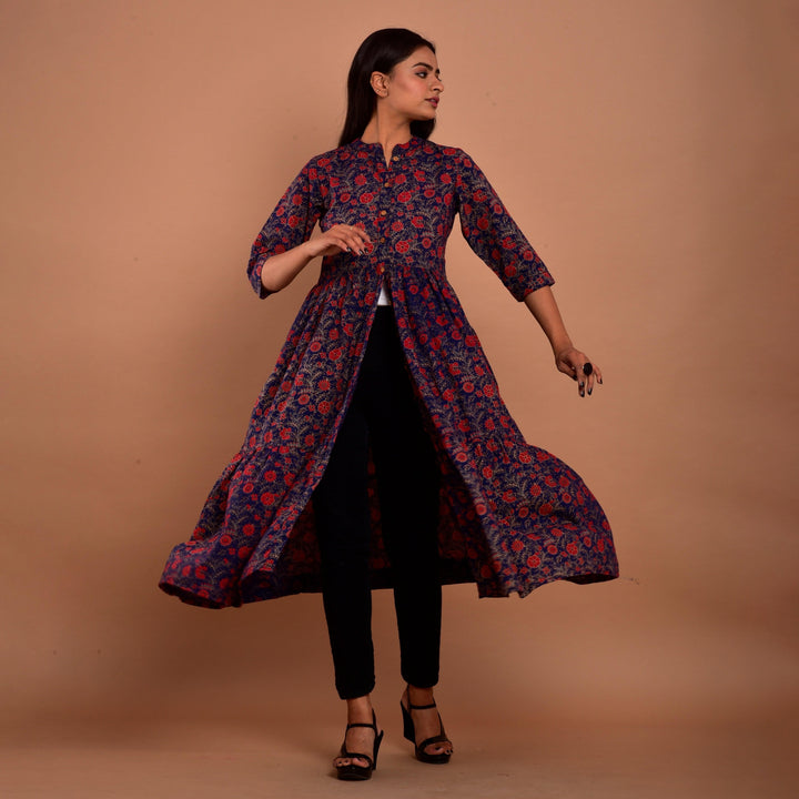 Blue Hand Block Print 4in1 Dress