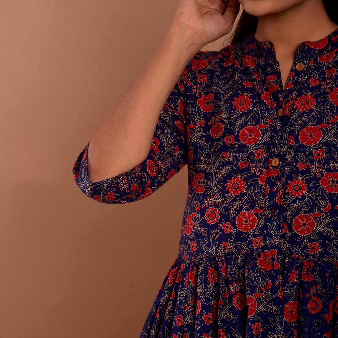 Blue Hand Block Print 4in1 Dress