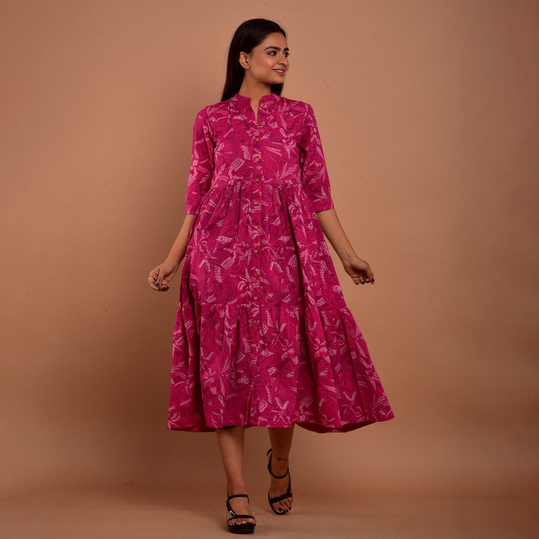 Pink Hand Block Print 4in1 Dress