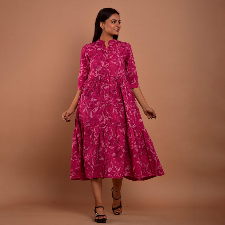 Pink Hand Block Print 4in1 Dress