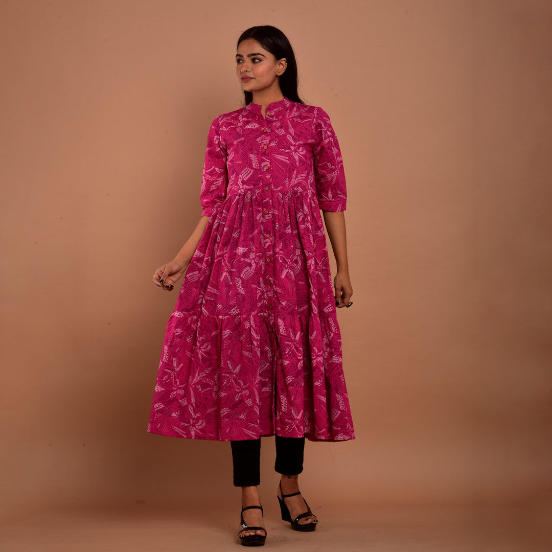 Pink Hand Block Print 4in1 Dress