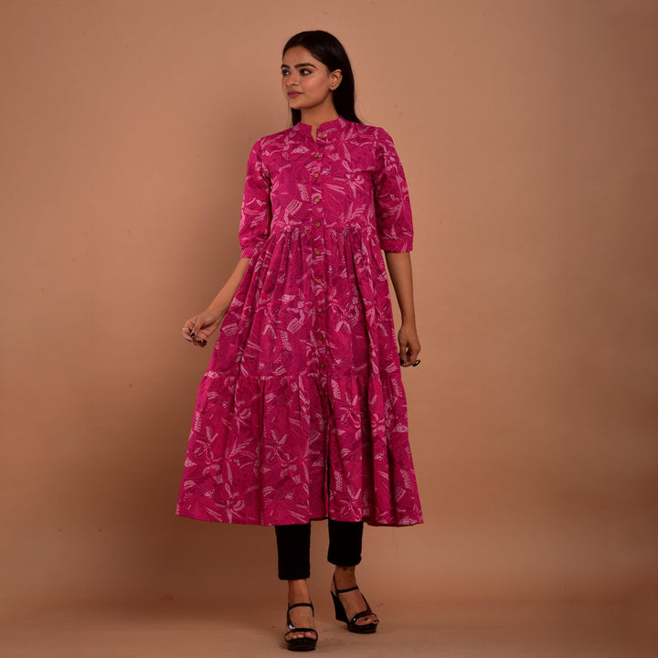 Pink Hand Block Print 4in1 Dress