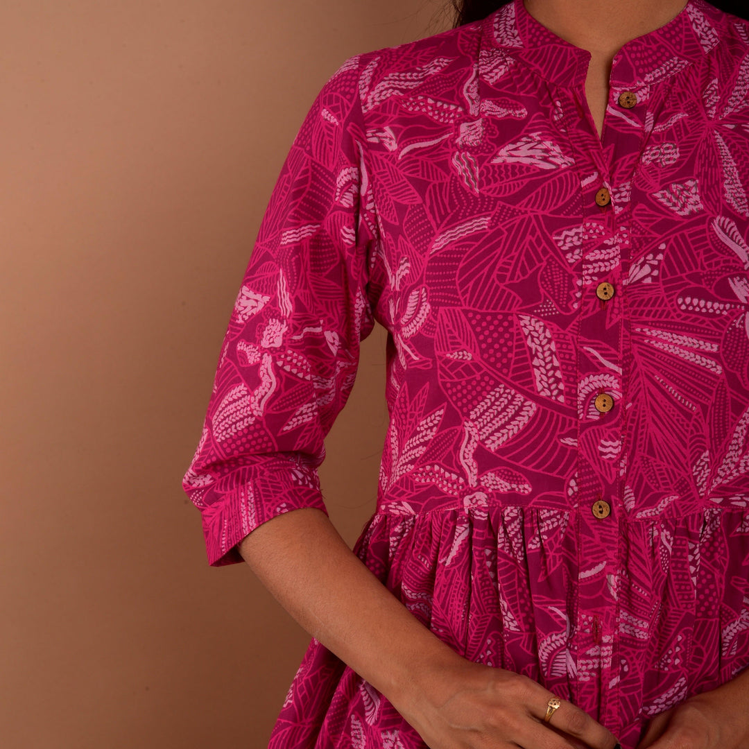 Pink Hand Block Print 4in1 Dress