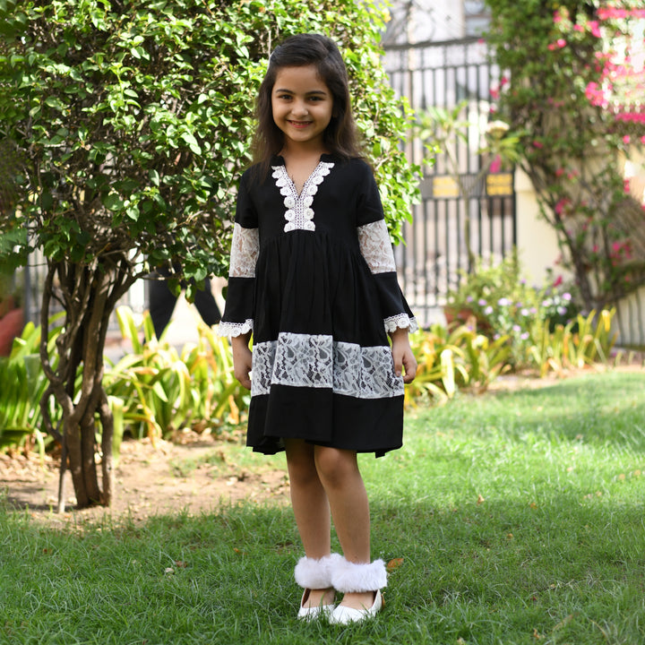 Rayon Black Net Girl's Dress