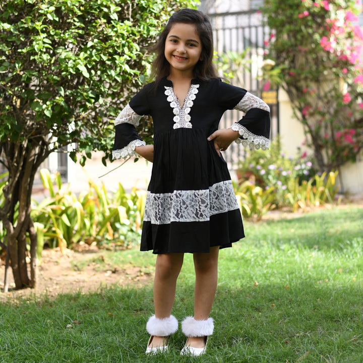 Rayon Black Net Girl's Dress