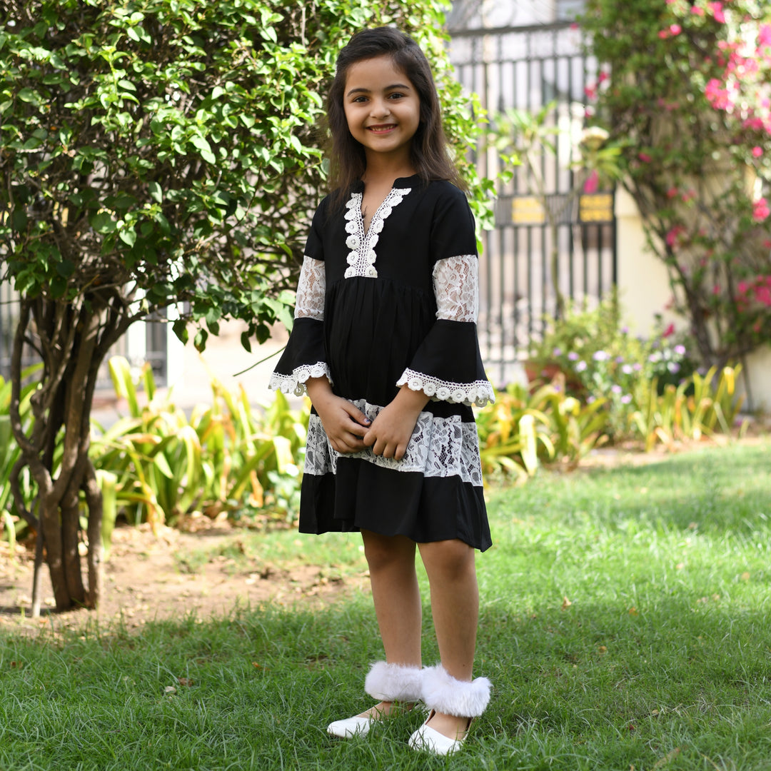 Rayon Black Net Girl's Dress