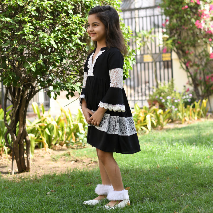 Rayon Black Net Girl's Dress