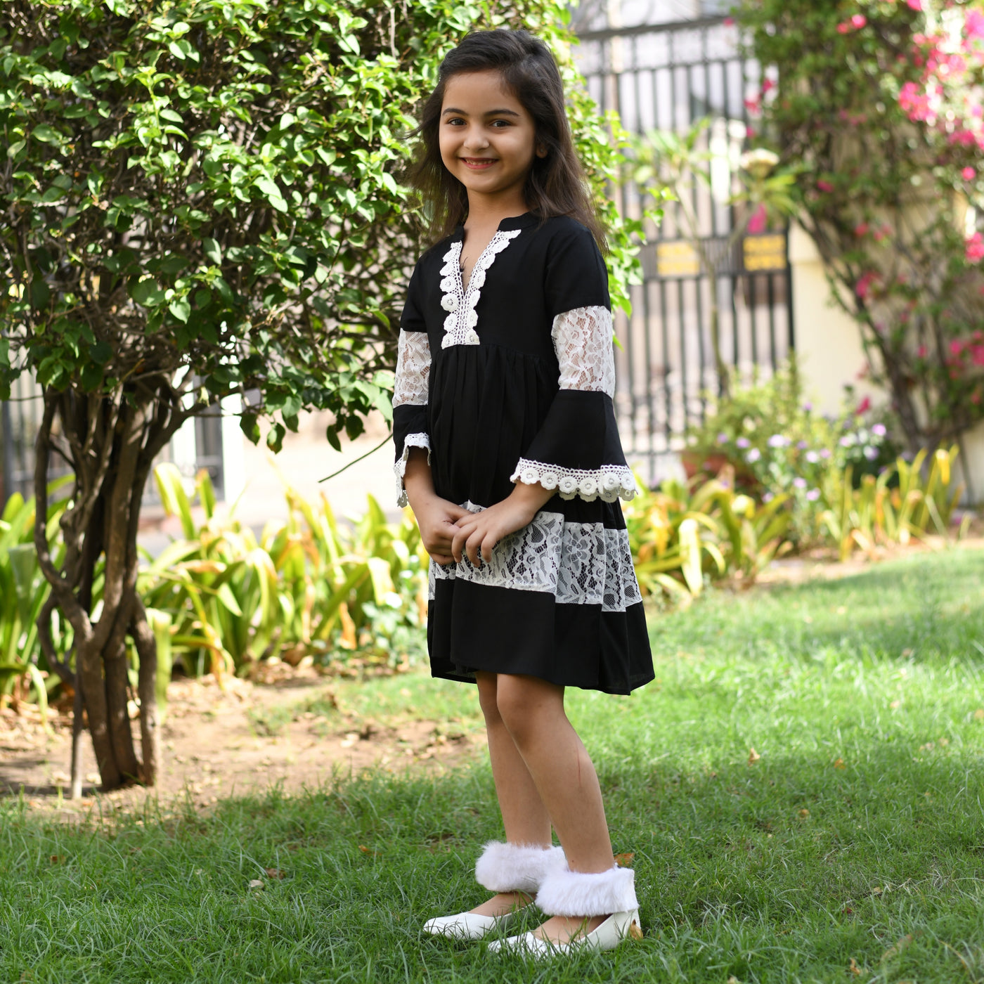 Rayon Black Net Mom and Daughter Dress