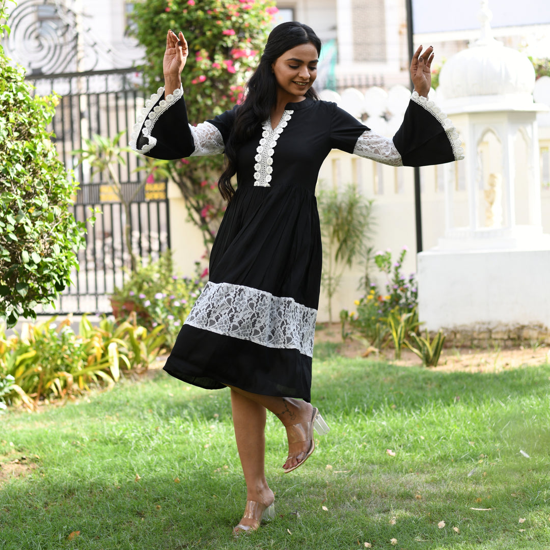 Rayon Black Net Mom and Daughter Dress