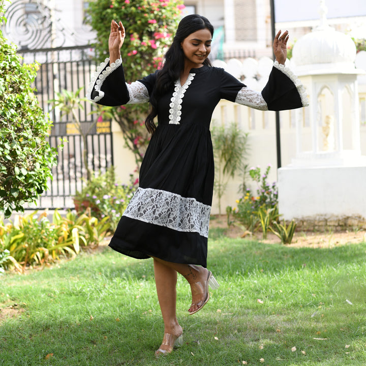 Rayon Black Net Mom and Daughter Dress