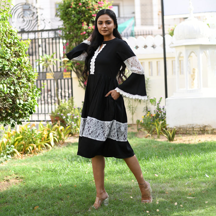 Rayon Black Net Mom and Daughter Dress