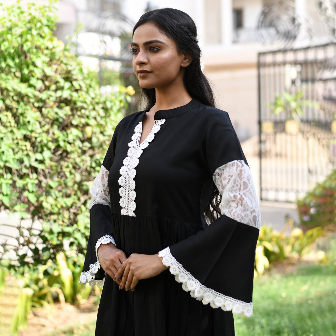 Rayon Black Net Mom and Daughter Dress