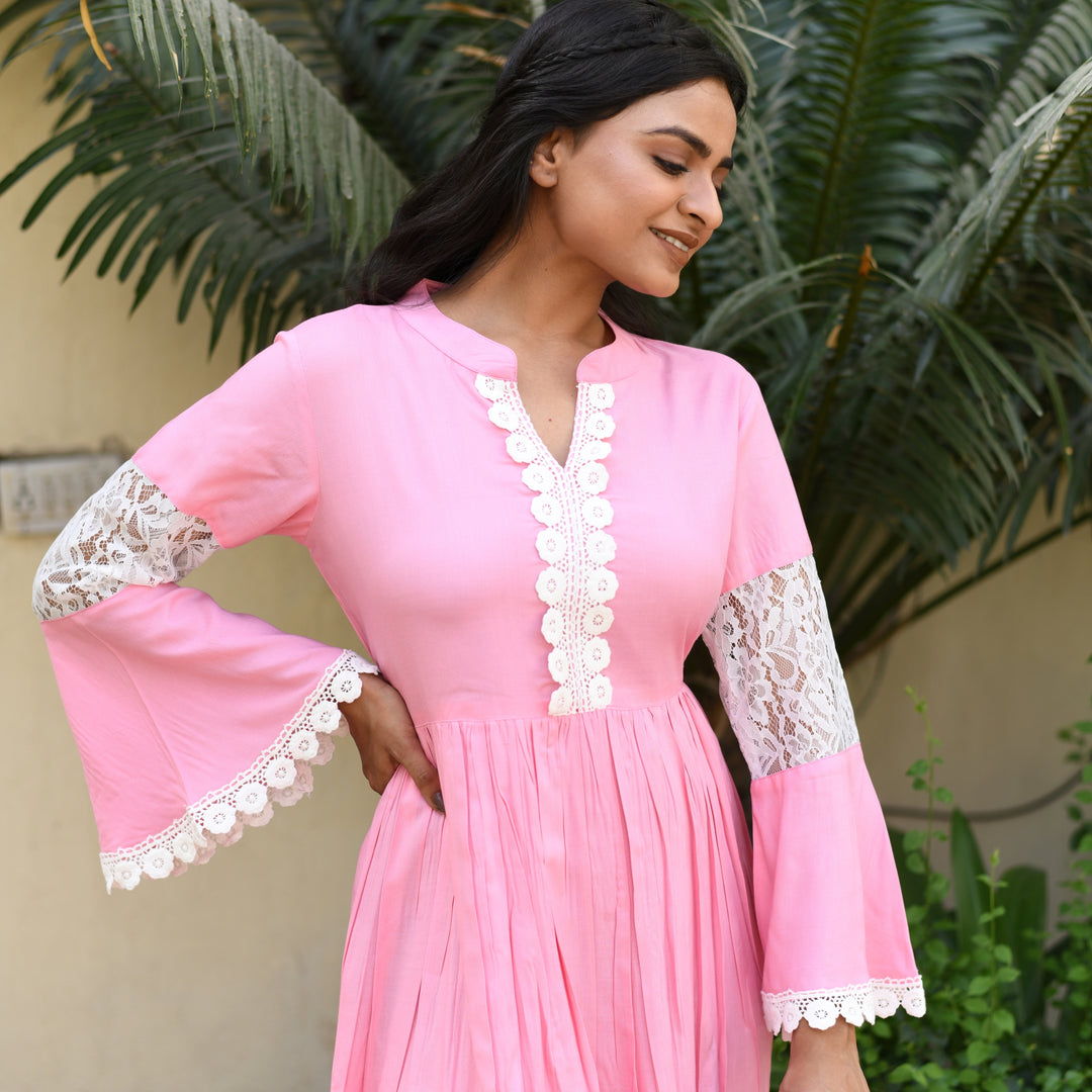 Rayon Pink Net Mom and Daughter Dress