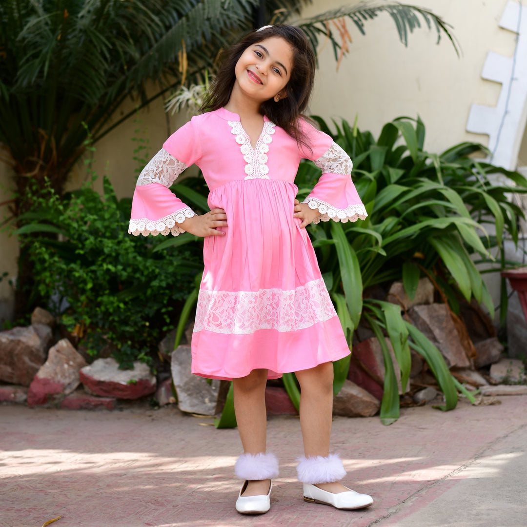 Rayon Pink Net Girl's Dress
