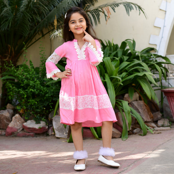 Rayon Pink Net Mom and Daughter Dress