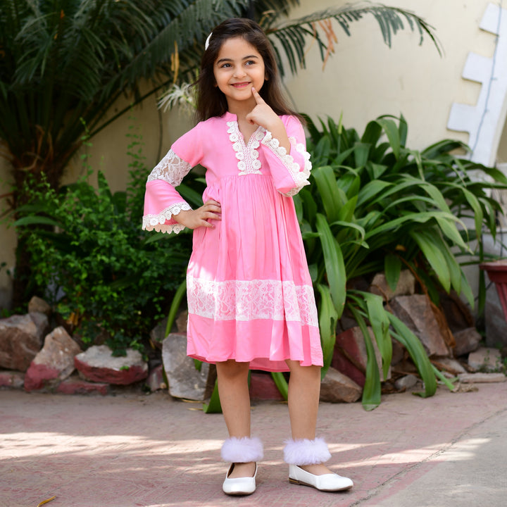 Rayon Pink Net Girl's Dress