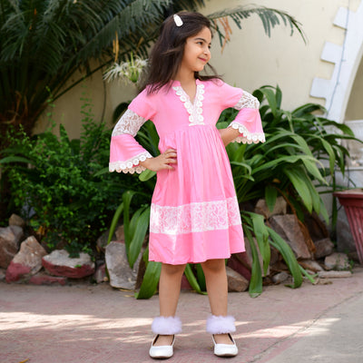 Rayon Pink Net Girl's Dress