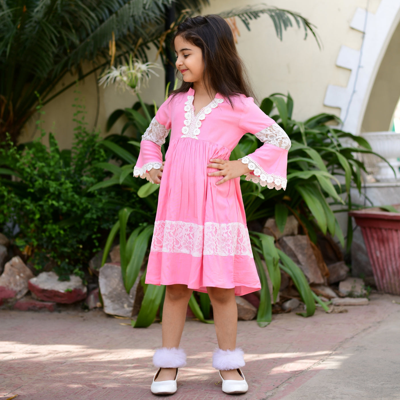 Rayon Pink Net Mom and Daughter Dress